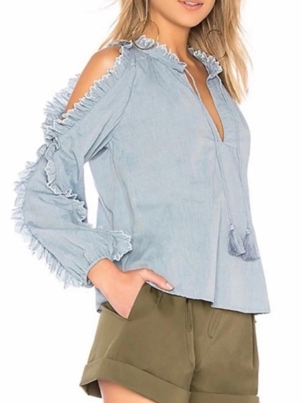 Ulla Johnson Amandine Chambray Cotton Blouse Top - size 6